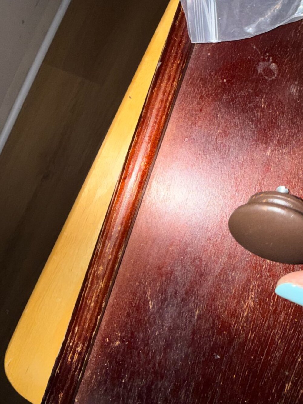 Rustic Brown Painted Round Wooden Knobs Farmhouse Wood Cabinet Pulls, Set of 2 - Picture 5 of 6